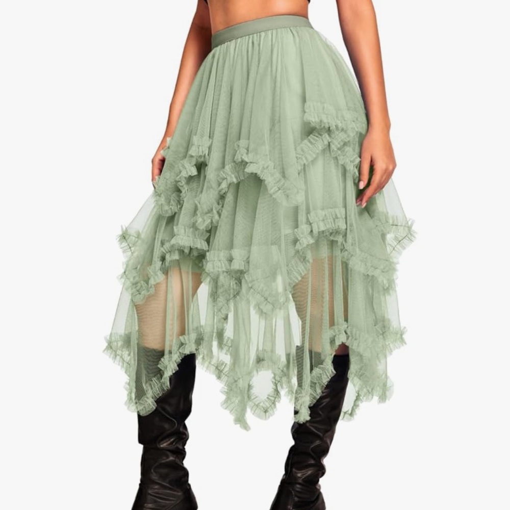 Elegant Green Layered Women's Skirt